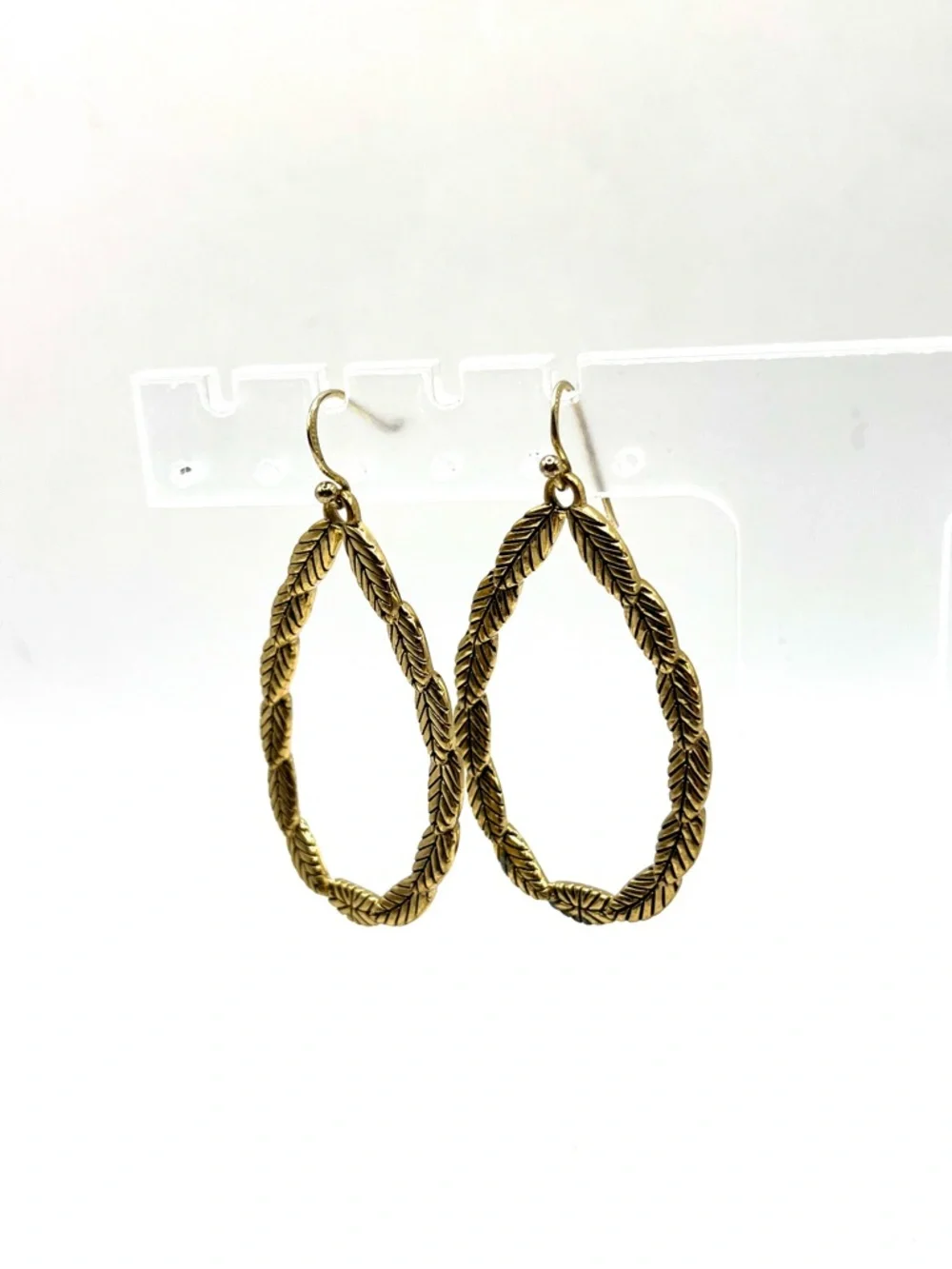 Barse Teardrop Leaf Link Earrings Gold Vermeil 925 Sterling Silver Hoop Large - Picture 3 of 14